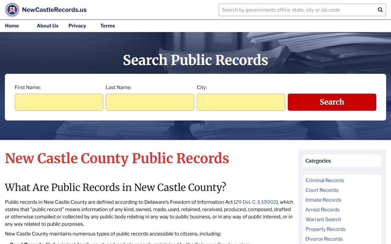Delaware City New Castle County public records for probate court records access