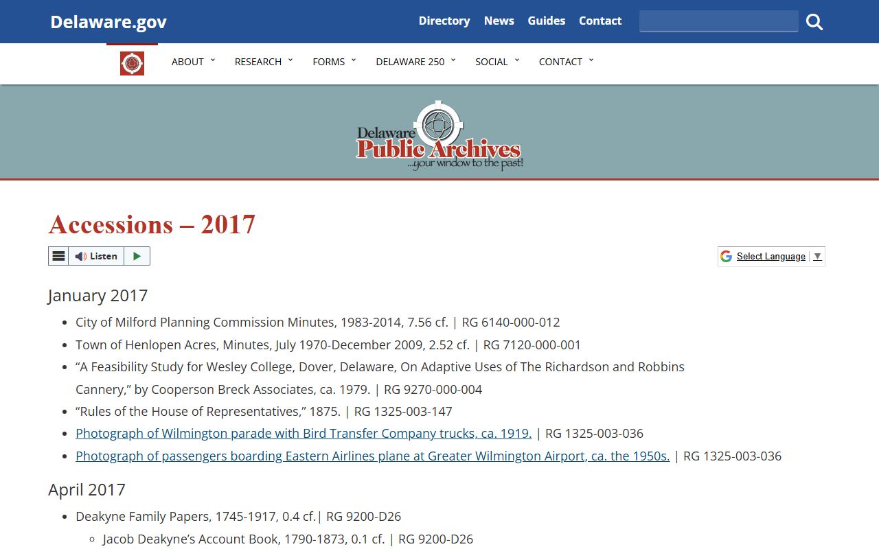 Milford city records at Delaware Public Archives related to probate court records