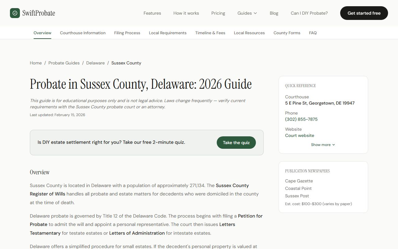 Sussex County probate court records guide covering fees and timeline