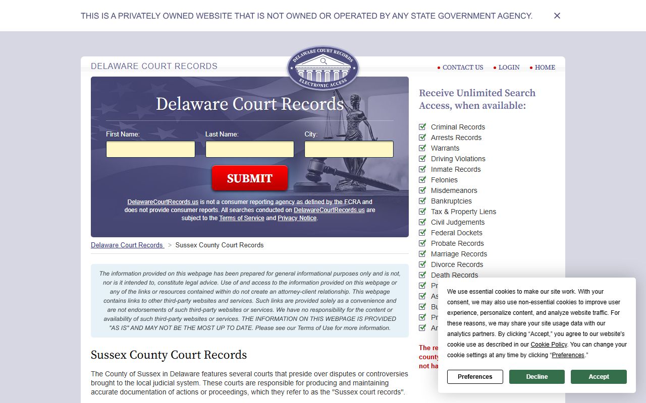 Sussex County court records overview including probate court records