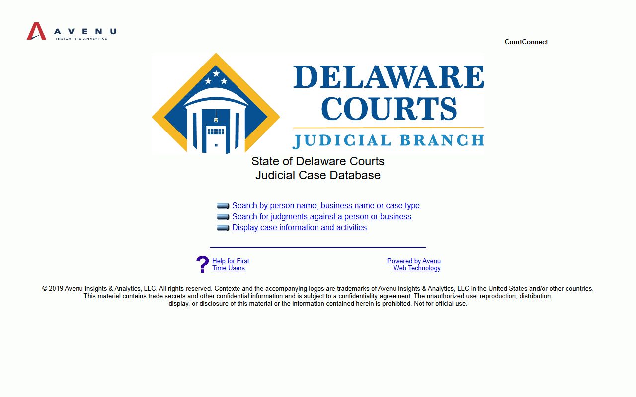 Delaware CourtConnect system for searching probate court records
