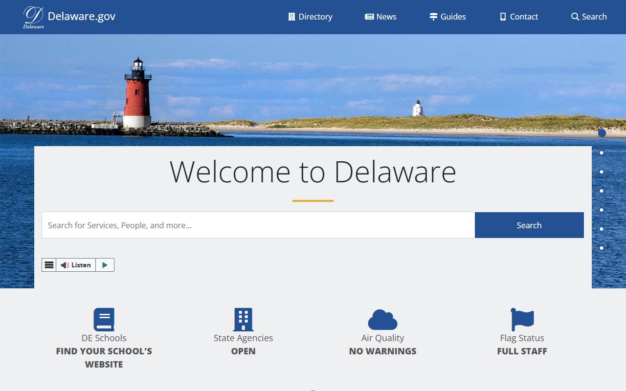 State of Delaware portal for accessing probate court records and state services